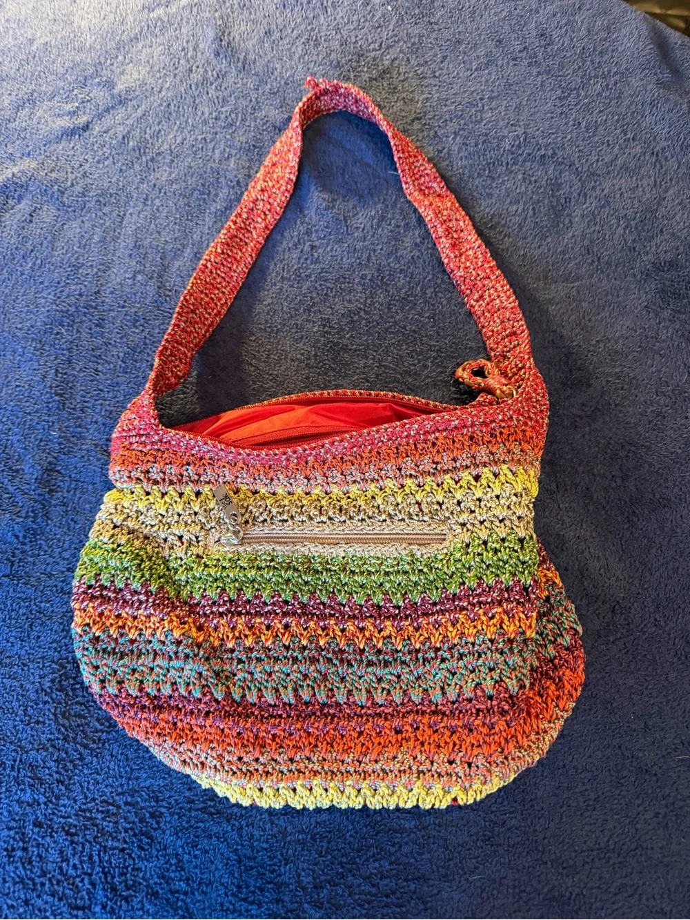 Multicolor Handwoven Crochet Shoulder Bag - Vibrant Striped Knit